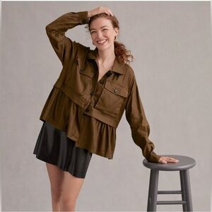 Maeve by Anthropologie Olive Green Cropped Peplum flounced size x x small
